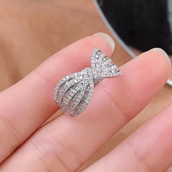 🔥 925 Silver Plated Sparkling Bow Micro Pave CZ Ring for Women, HA4613-6 - Picture 3 of 6